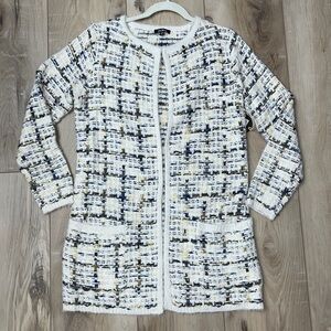 Cocobleu Sweater Plaid Knit Open Front Crochet Long Cardigan Size Small NEW